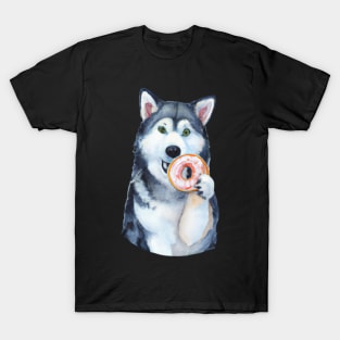 Husky Donut Watercolor T-Shirt